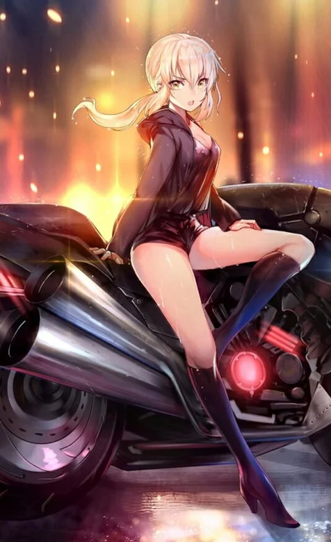 帅气的机车动漫美少女手机壁纸