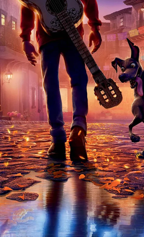 背着吉他的动漫少年和狗狗的手机壁纸图片下载