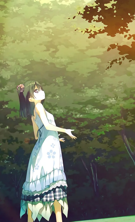 森林里的小女孩 清新绿色护眼壁纸