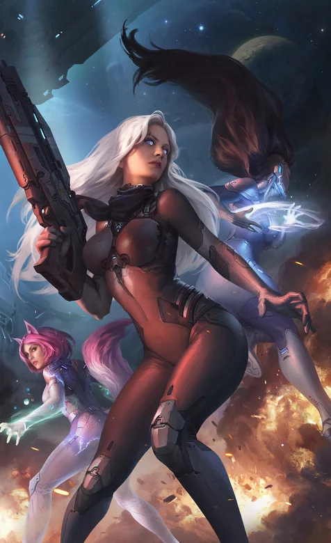 拿着枪的长发动漫战士高清壁纸