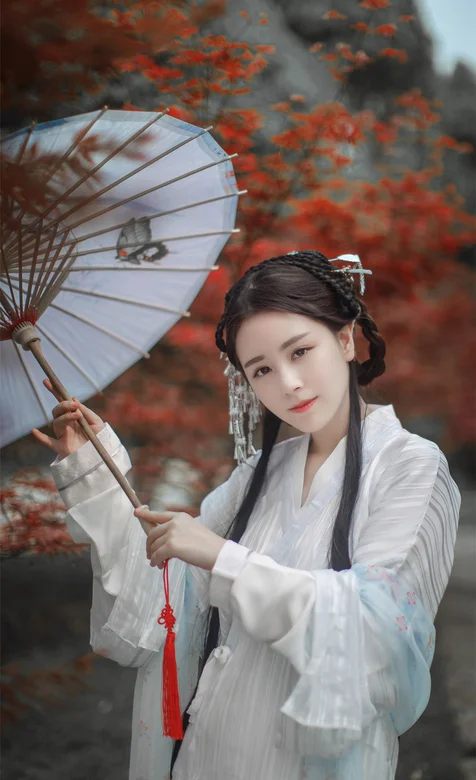 打着油纸伞的古风美女手机壁纸图片