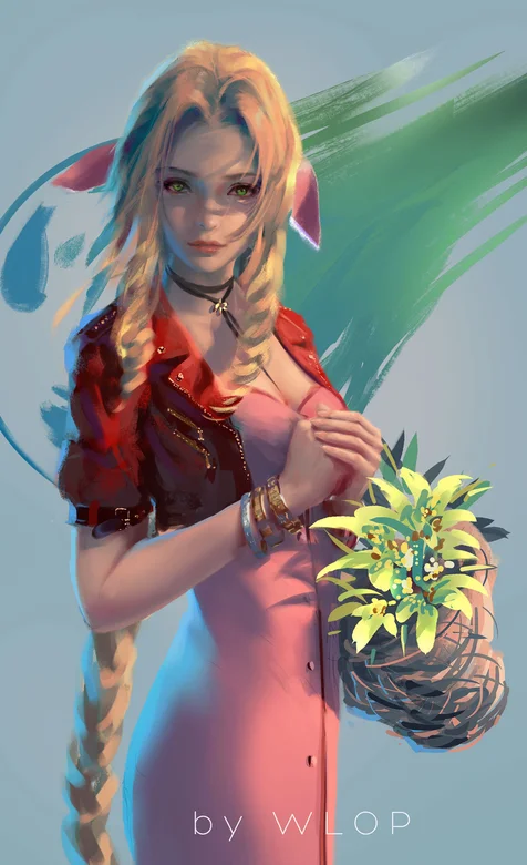 大长辫子手绘动漫女孩手机壁纸图片