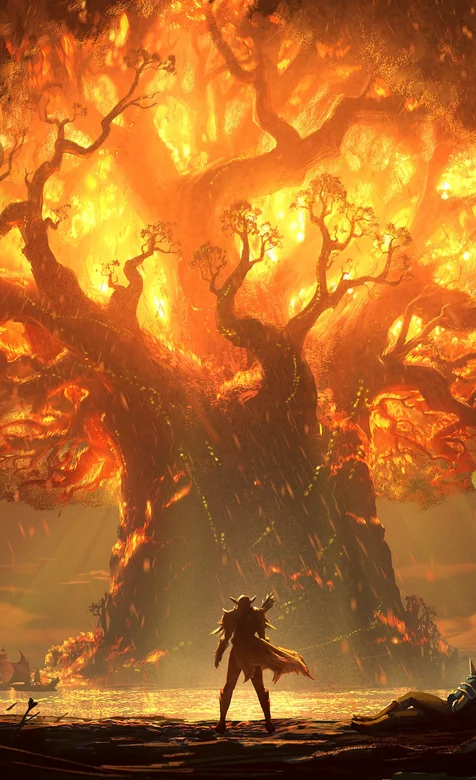 燃烧中的千年古树动漫创意手机壁纸