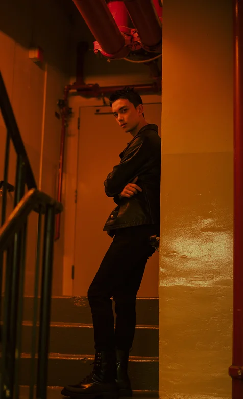 吴磊帅气机车装楼道写真壁纸