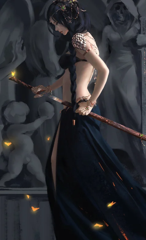 麻花辫内衣长裙美少女剑客手持宝剑动漫壁纸