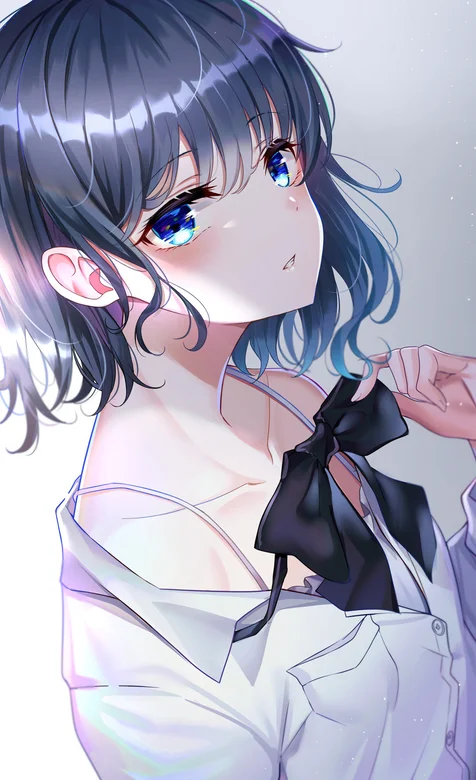 二次元 蝴蝶结 吊带衫美少女手机壁纸