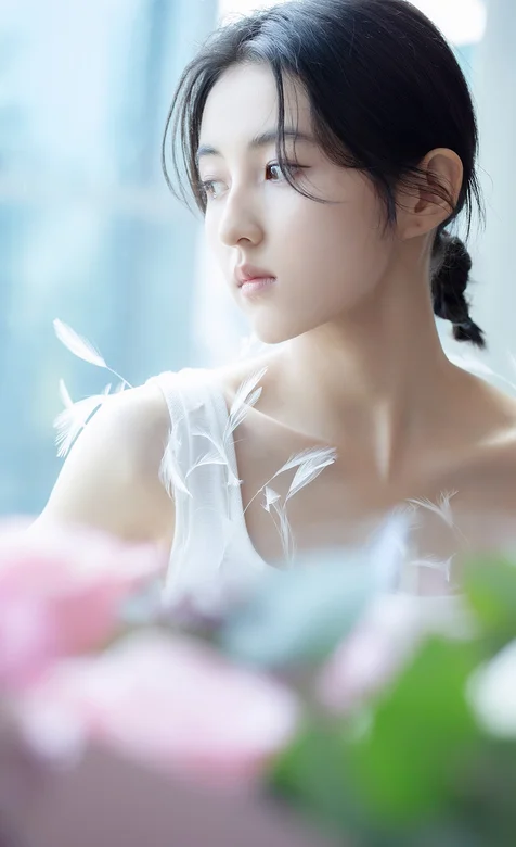 张子枫 侧颜 麻花辫写真手机壁纸