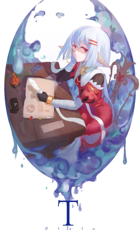 拿着羽毛笔的手绘动漫美女