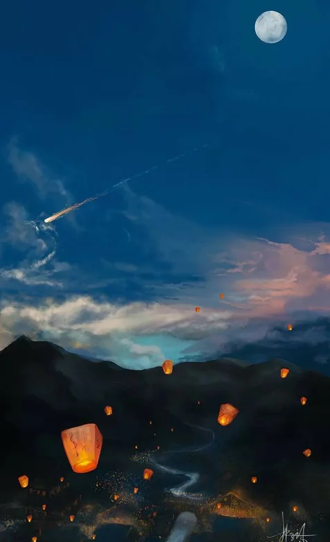 放飞的孔明灯小屏幕手机壁纸图片