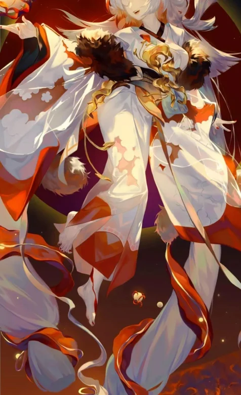 飘在空中控制悬浮珠子的白发动漫美女刘海屏手机壁纸