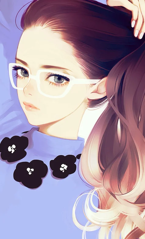 戴眼镜的时尚长发动漫手绘美女手机壁纸