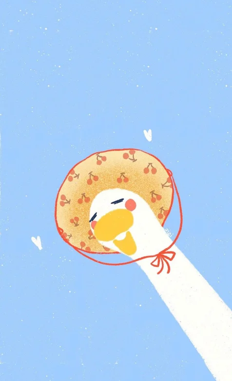 蓝色背景，脖子长长，戴着帽子的长颈鹅 卡通手机壁纸