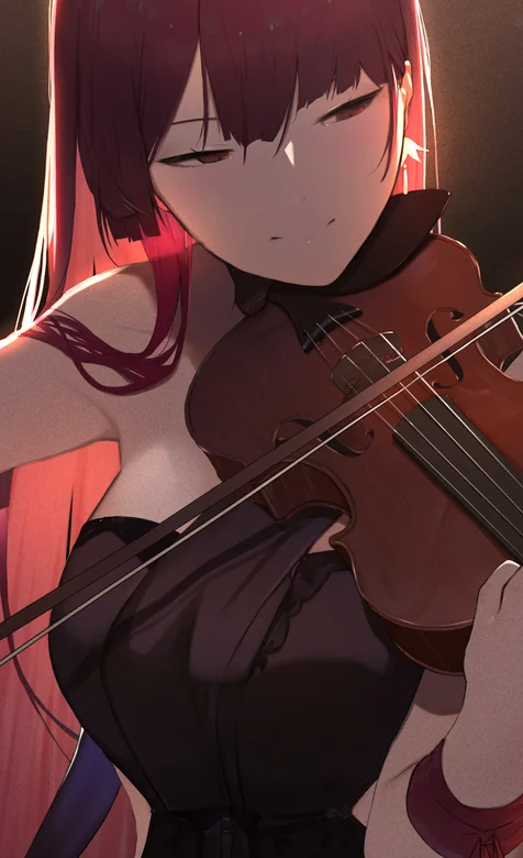 拉小提琴的长发动漫女孩手机壁纸图片