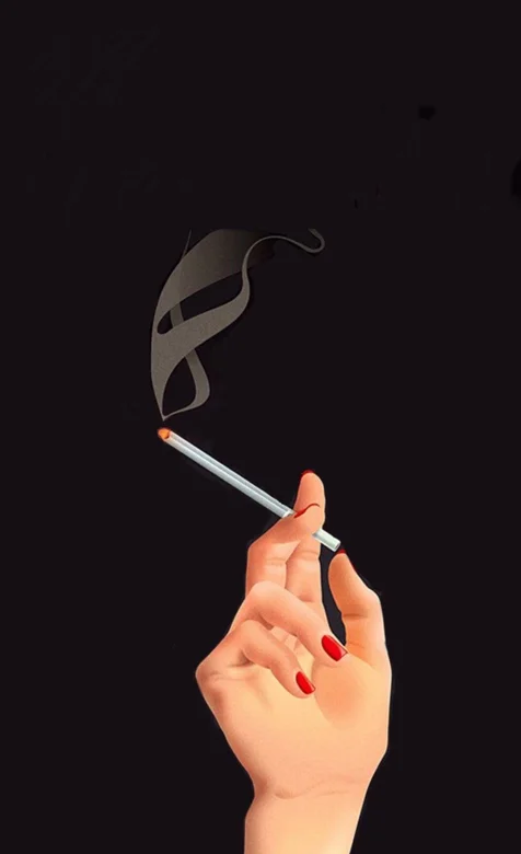 黑色背景，一只女人的手，夹着燃烧着的香烟手机壁纸
