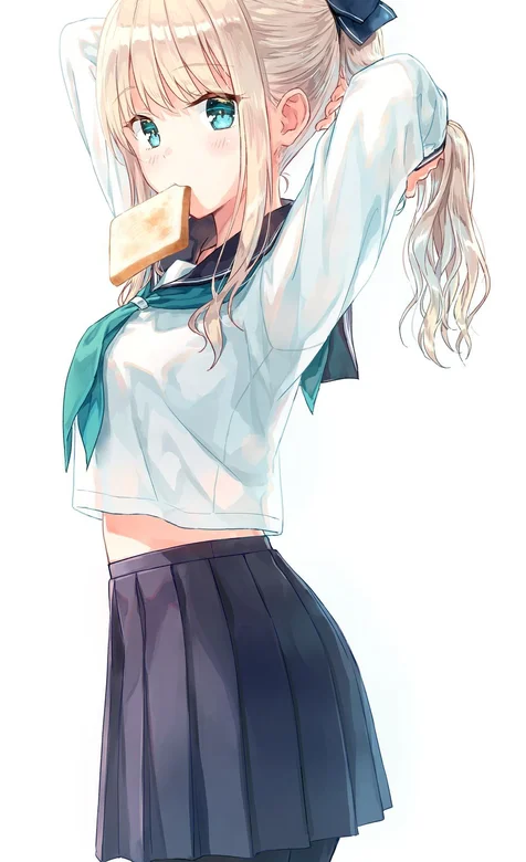 适合长屏幕“穿校服的长发动漫女孩”的手机壁纸