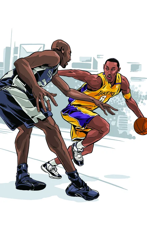 手绘球星科比球场竞技的手机壁纸图片
