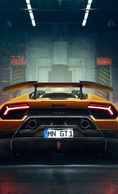 橙黄色兰博基尼超级跑车尾部