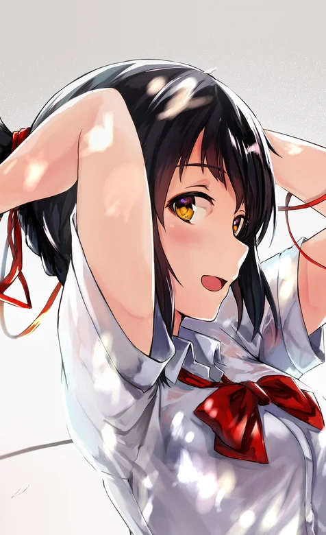 大红蝴蝶结校服的动漫高中生