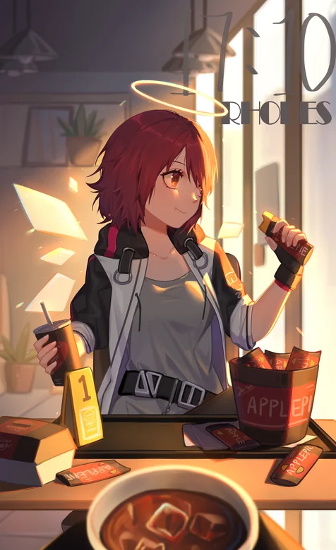 在餐厅吃东西的现代动漫天使