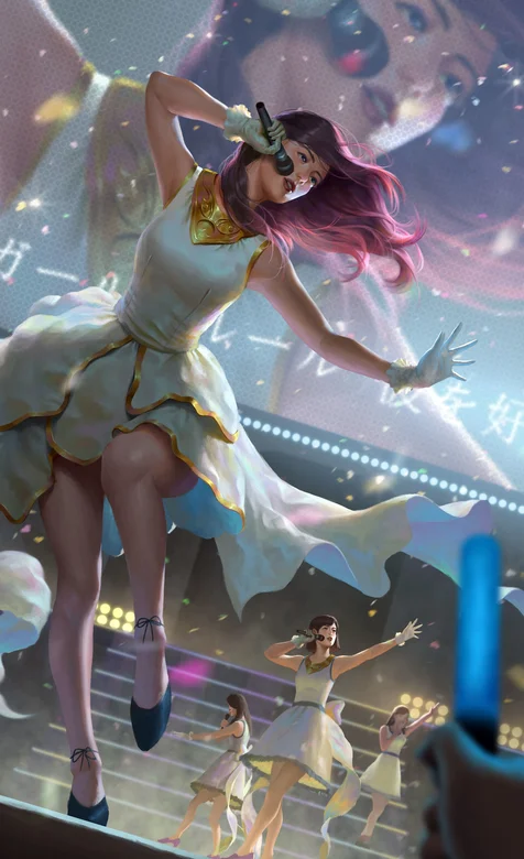 舞台上高歌的动漫手绘插画版日本歌手手机壁纸