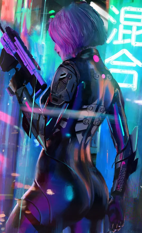 穿紧身皮裤的未来女战士手机壁纸