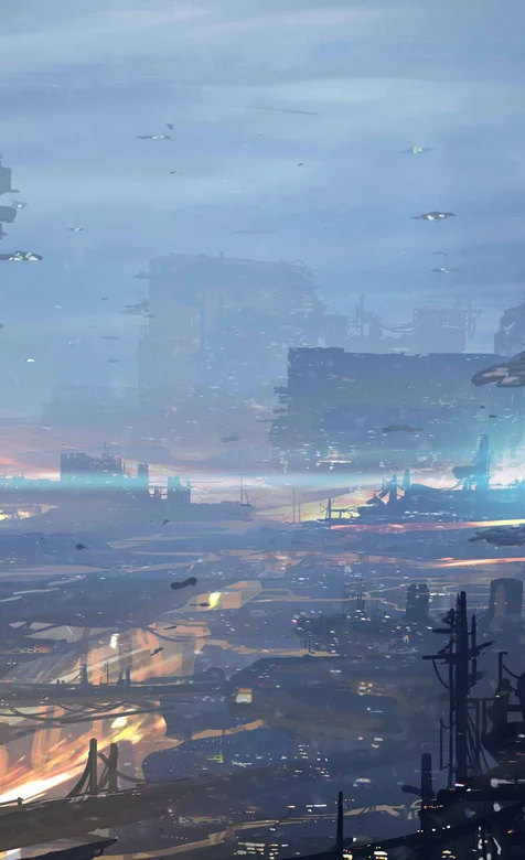 烟雾弥漫的未来城市插画