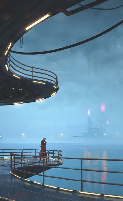 未来的海港科幻插画壁纸