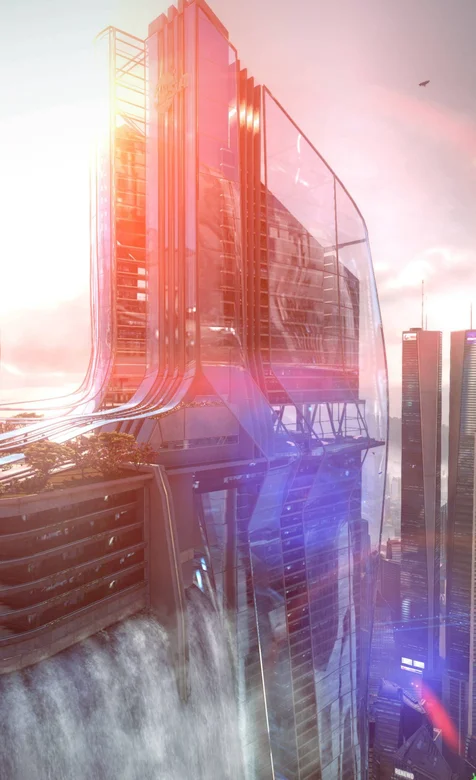 建在大坝上的大厦科幻手机壁纸