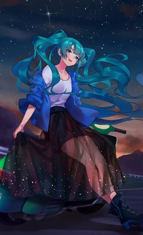 梦幻卡通人物星空下的初音4K手机壁纸
