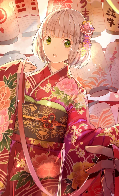 站在灯笼下的穿和服的日漫美女