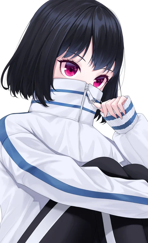 衣领遮住嘴巴的红瞳孔动漫学生妹手机壁纸