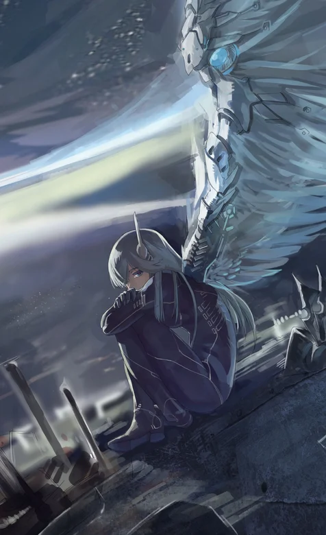 长着白色翅膀的动漫天使手机壁纸