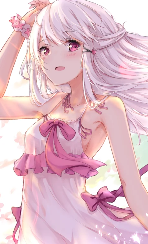 穿粉色蕾丝长裙的长发动漫女孩手机壁纸