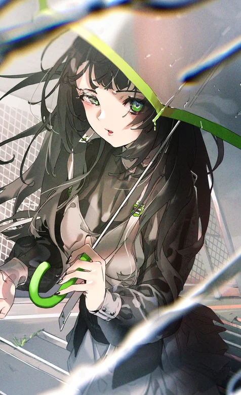 打着雨伞的长发动漫御姐手机壁纸