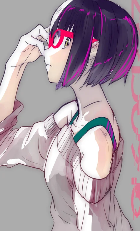 短发戴眼镜的动漫少女侧脸手机背景图片