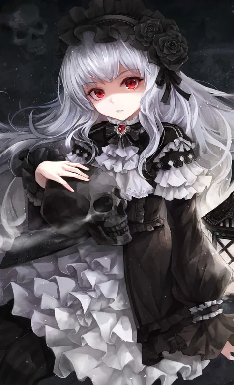 白发黑色女仆装的动漫美女图片