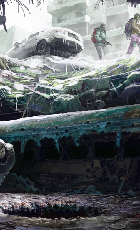 冬季城市巷战创意插画手机壁纸