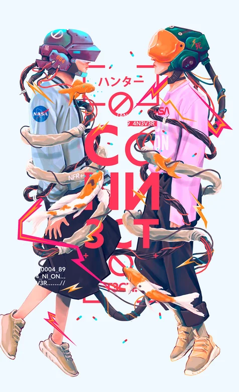 被线路缠绕的动漫少女