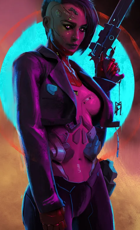 拿大左轮手枪的未来人工智能机器人插画手机壁纸