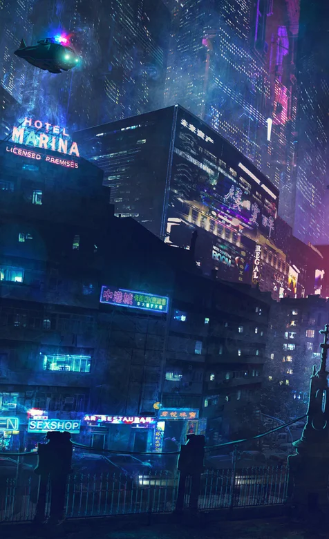 未来都市高楼夜景插画手机壁纸