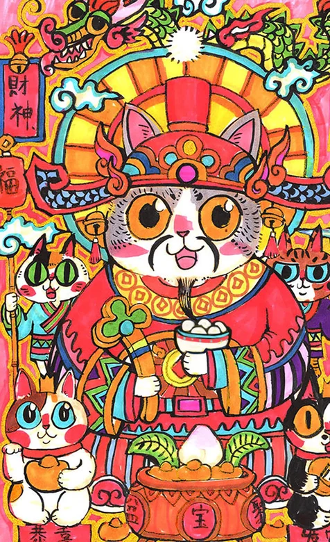 招财猫财神爷恭喜发财2020新年手机壁纸