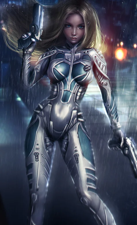 拿双枪穿铠甲的动漫美女手机壁纸