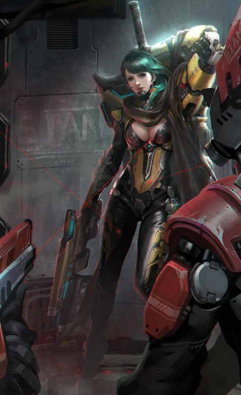 和机器人一起战斗的动漫女战士高清手机壁纸