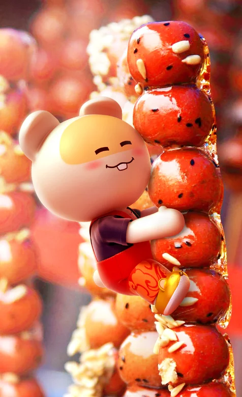 过年抱着糖葫芦的小熊手机壁纸