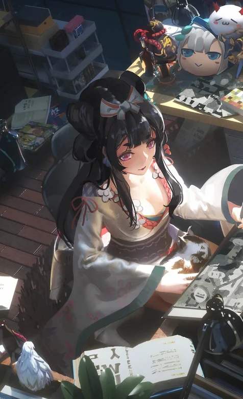 穿汉服在家里玩游戏的古风美女高清2K屏幕手机壁纸