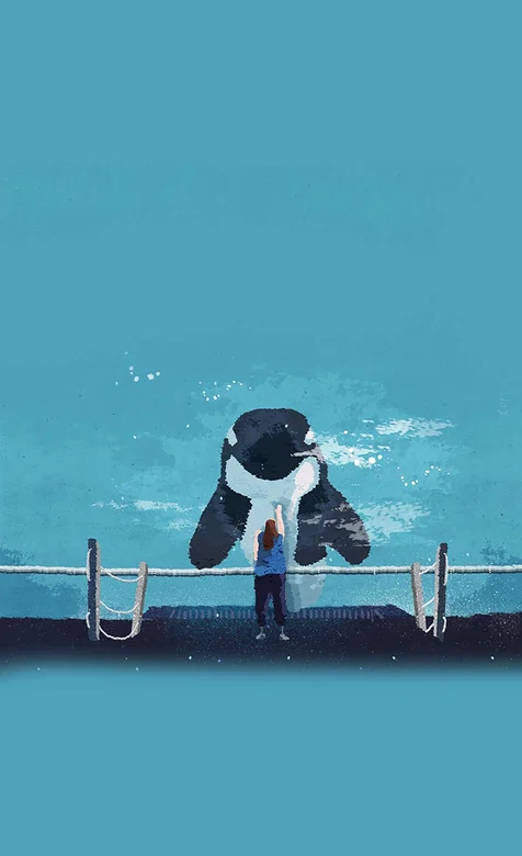 少女和白鲸唯美手绘场景