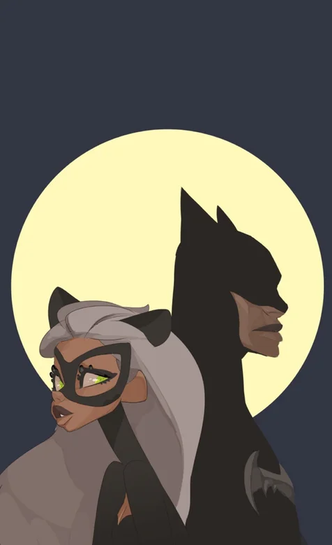 卡通的蝙蝠侠和猫女简洁手机壁纸