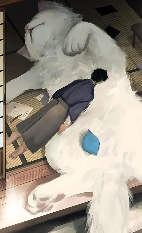 动漫日版大白猫和少年手机壁纸