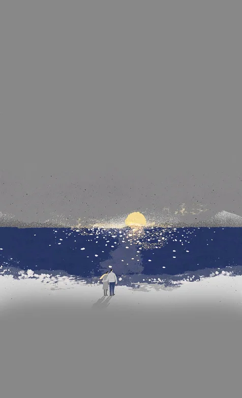 手绘海上的太阳手机壁纸