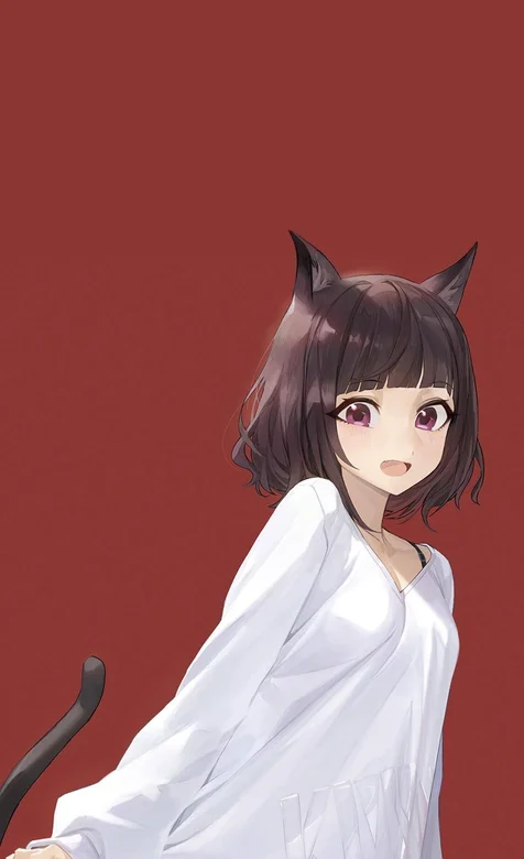 可爱的穿白衬衫的短发猫女郎手机壁纸